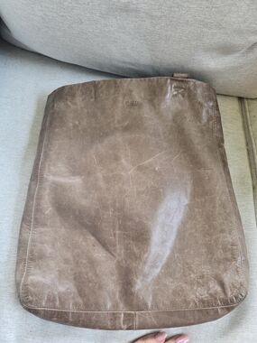 Unisex Vintage m0851 Taupe Brown Leather Tote - Distressed Classic Carry